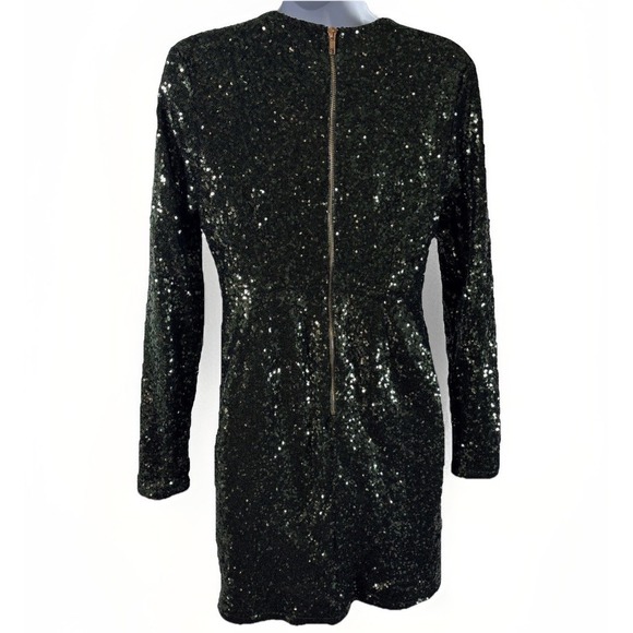 Charlotte Russe Emerald Sequin Dress Jr SzM Deep V Long Sleeve Mini Exposed Zip - Picture 3 of 14